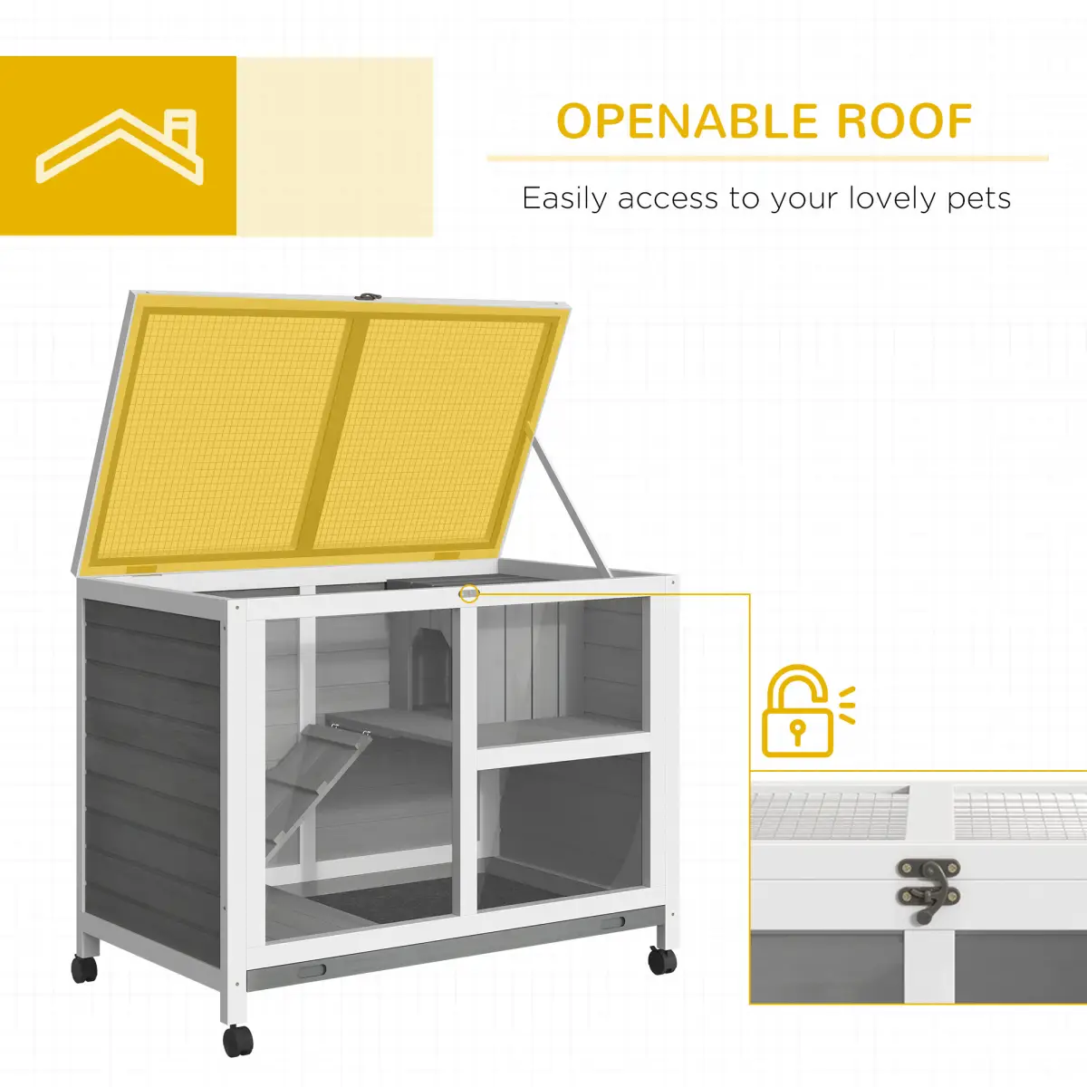 Unbranded Wood Rabbit Hutch Bunny Cage Pet House Indoor W/ Tray Ramp, Grey Pawhut - Rabbit Hutch