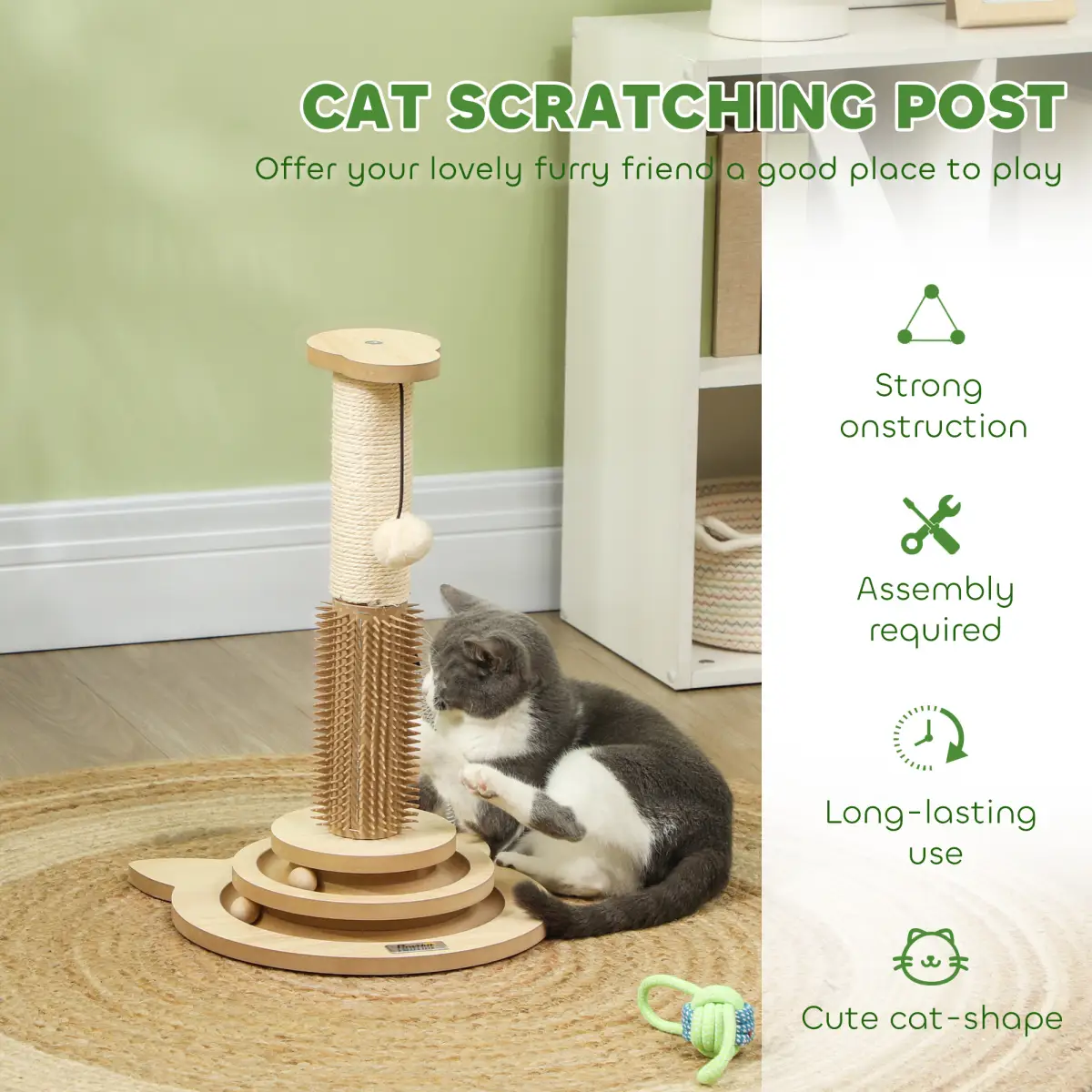 PawHut PawHut 49cm Cat Scratching Post with Interactive Track Ball Toy for Indoor - Cat Tree