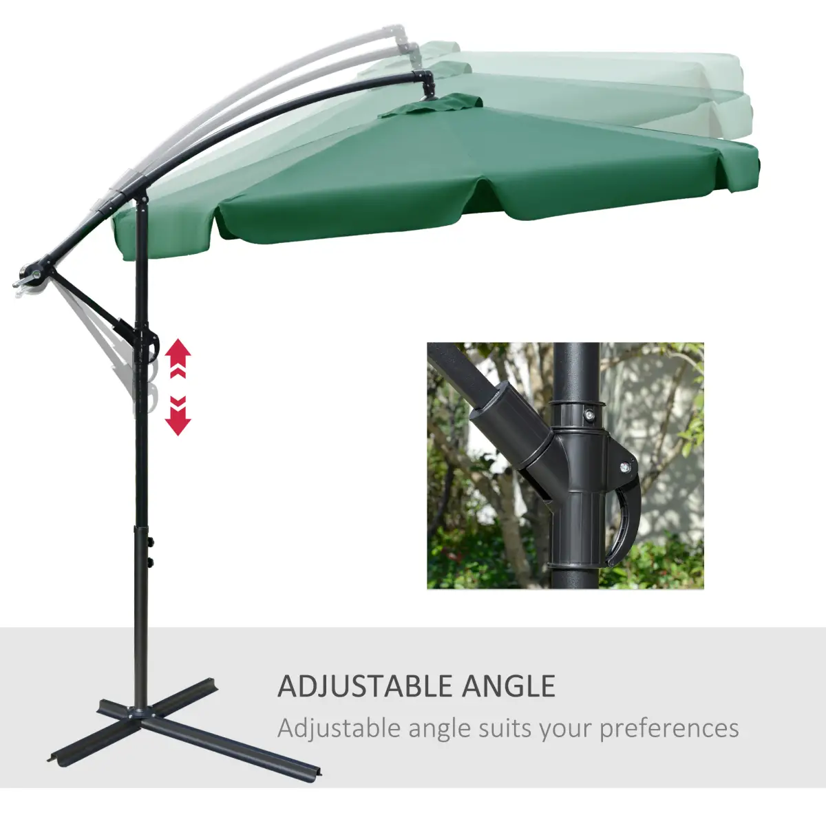 Outsunny 2.7m Garden Banana Parasol Cantilever Umbrella with Crank Green - Parasol
