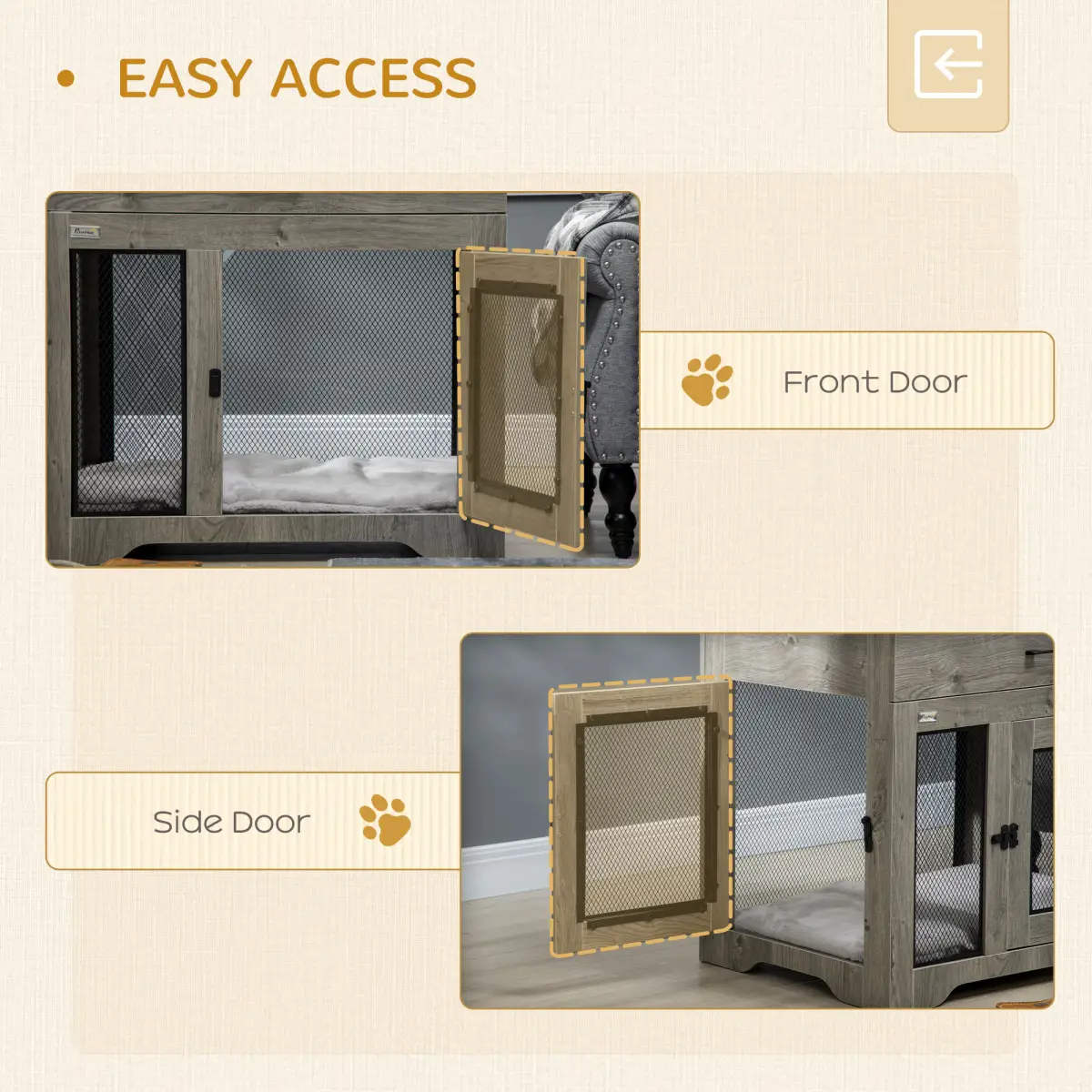 Unbranded Double-Door Dog Kennel Furniture Pet Crate, for Medium Dogs, Indoor Use - Grey -