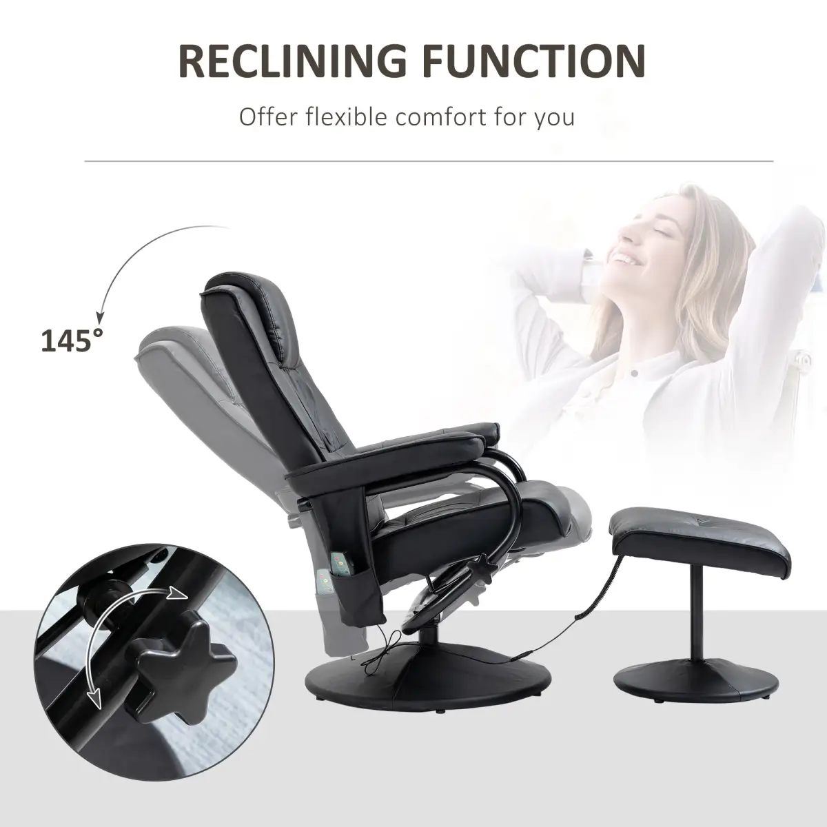 Unbranded Freestanding Living Room Chair with High Density Cushion and Footrest Black - Office Chair