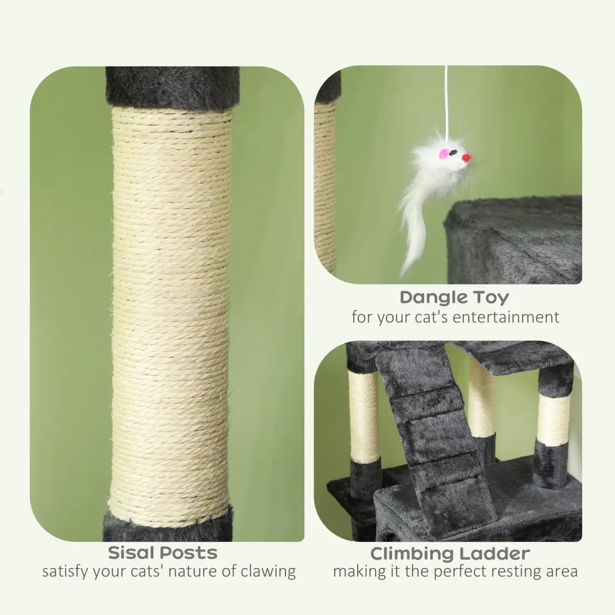 PawHut PawHut Cat Tree Scratcher Activity Centre, Condo Scratching Post Toy Bed - Cat Tree