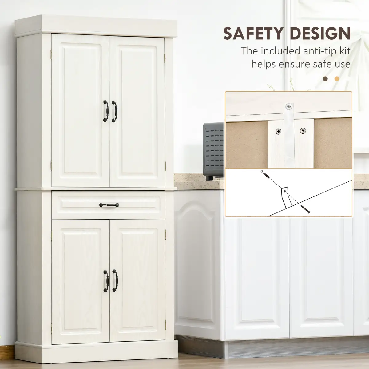 HOMCOM HOMCOM 180cm Kitchen Pantry Storage Cabinet Server Food Organizer, White - Display Cabinet