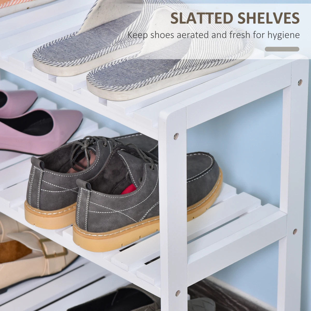 HOMCOM EcoWood Shoe Rack 57x70cm ThreeTier Entryway - Shoe Storage