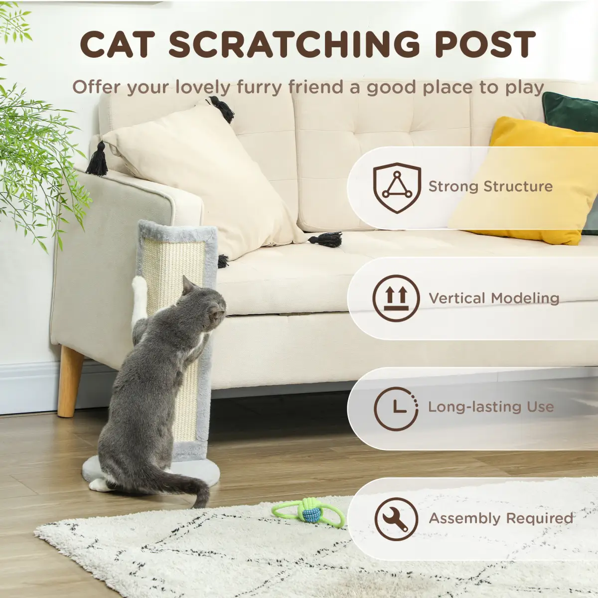 PawHut PawHut 56cm Corner Cat Scratching Post with Sisal Scratching Pad, Grey - Cat Tree