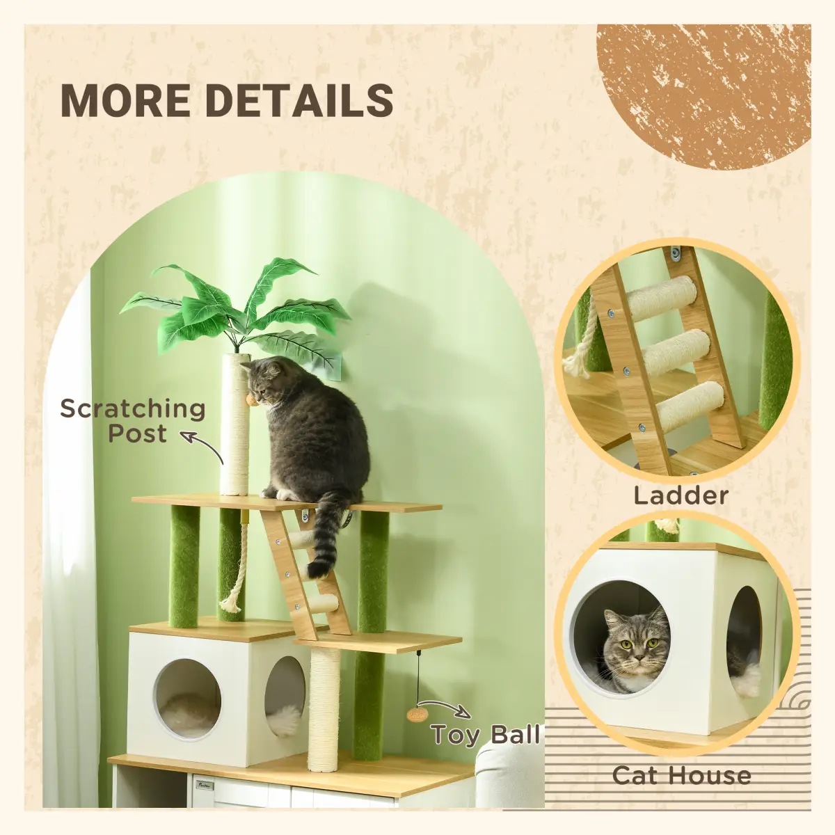 PawHut PawHut 2 in 1 Hidden Litter Box with Green Leaf Cat Tree, Indoor, Oak - Cat Tree