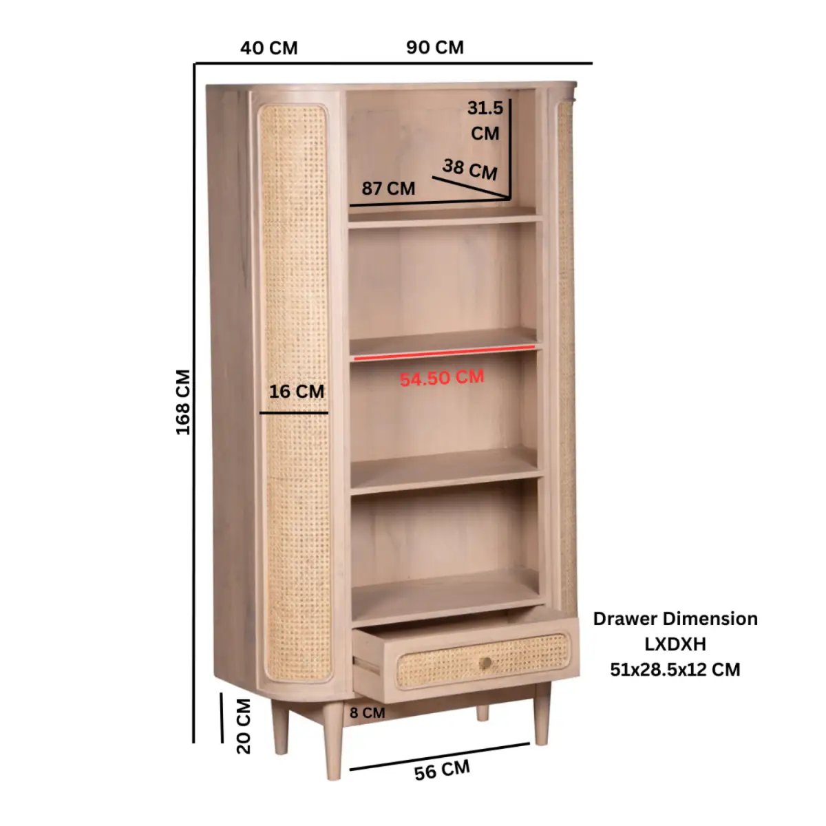 Indian Hub Valencia Cane & Mango Wood Bookcase - Bookcase