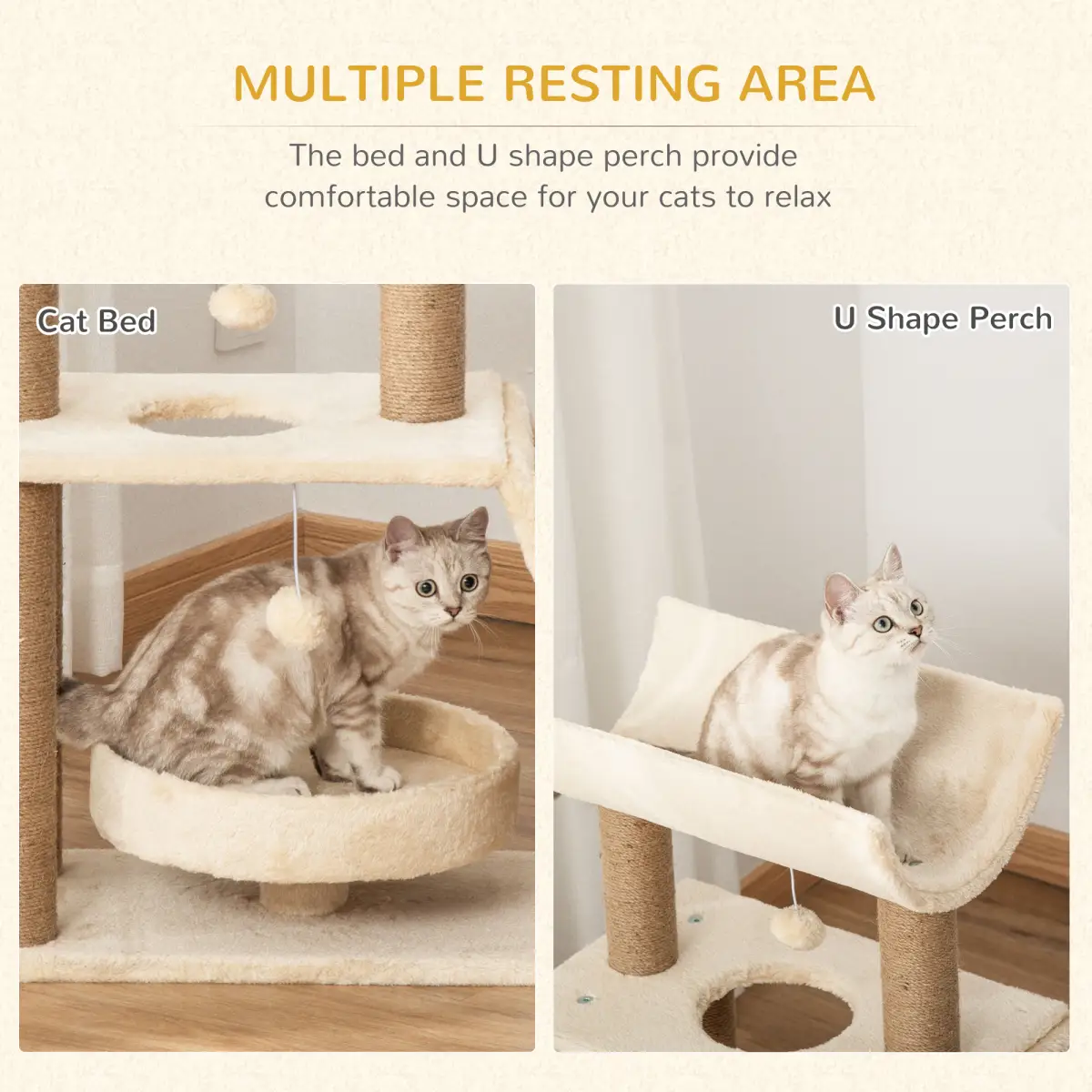PawHut Cat Tree Kitten Tower w/ Scratching Post, Pad, Bed, Perch, Toy Ball - Cat Tree