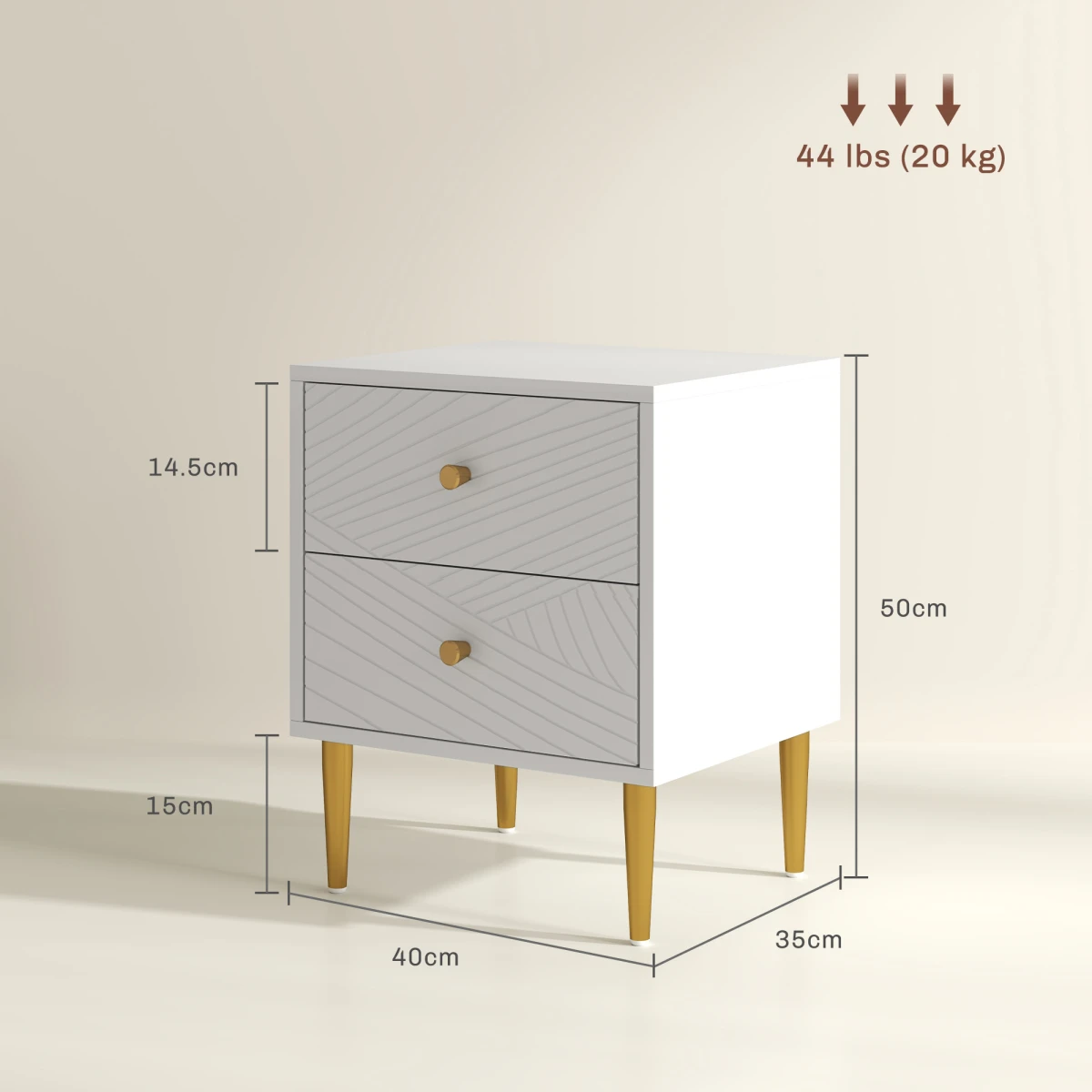 Elegant Nightstand Compact Gold Handles Bedroom by HOMCOM