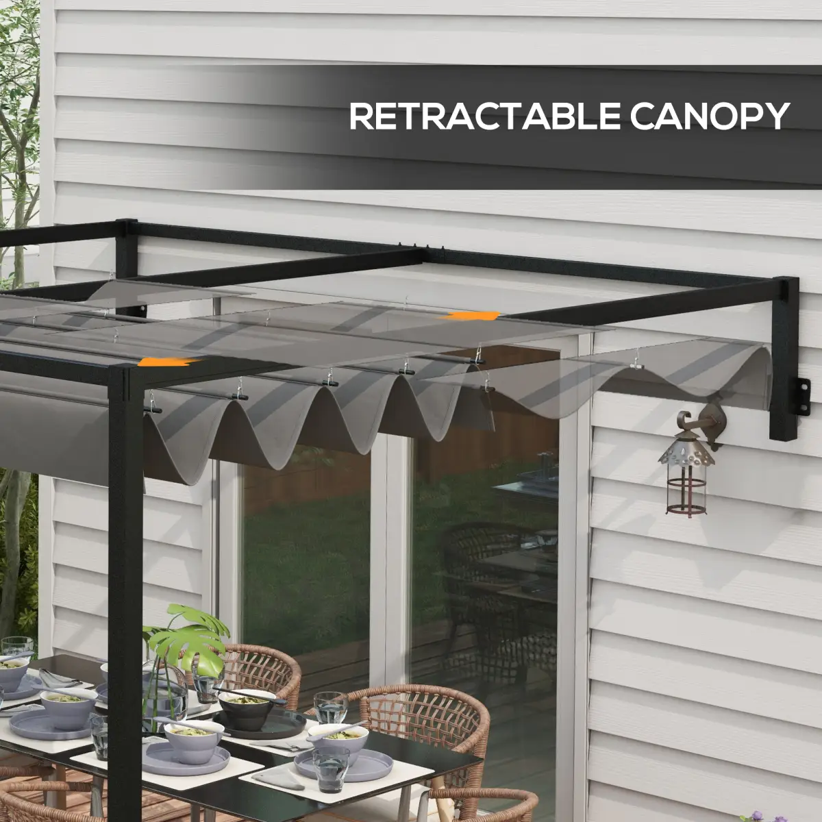 Outsunny Outsunny 2 x 3(m) Wall Mounted Pergola with Retractable Sun Shade Canopy - Gazebos