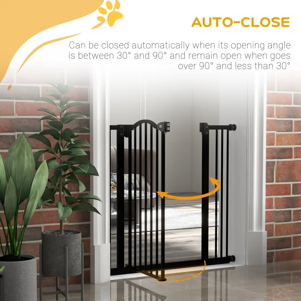 PawHut PawHut 74-87cm Adjustable Metal Pet Gate Safety Barrier w/ Auto-Close Black - Pet Gate