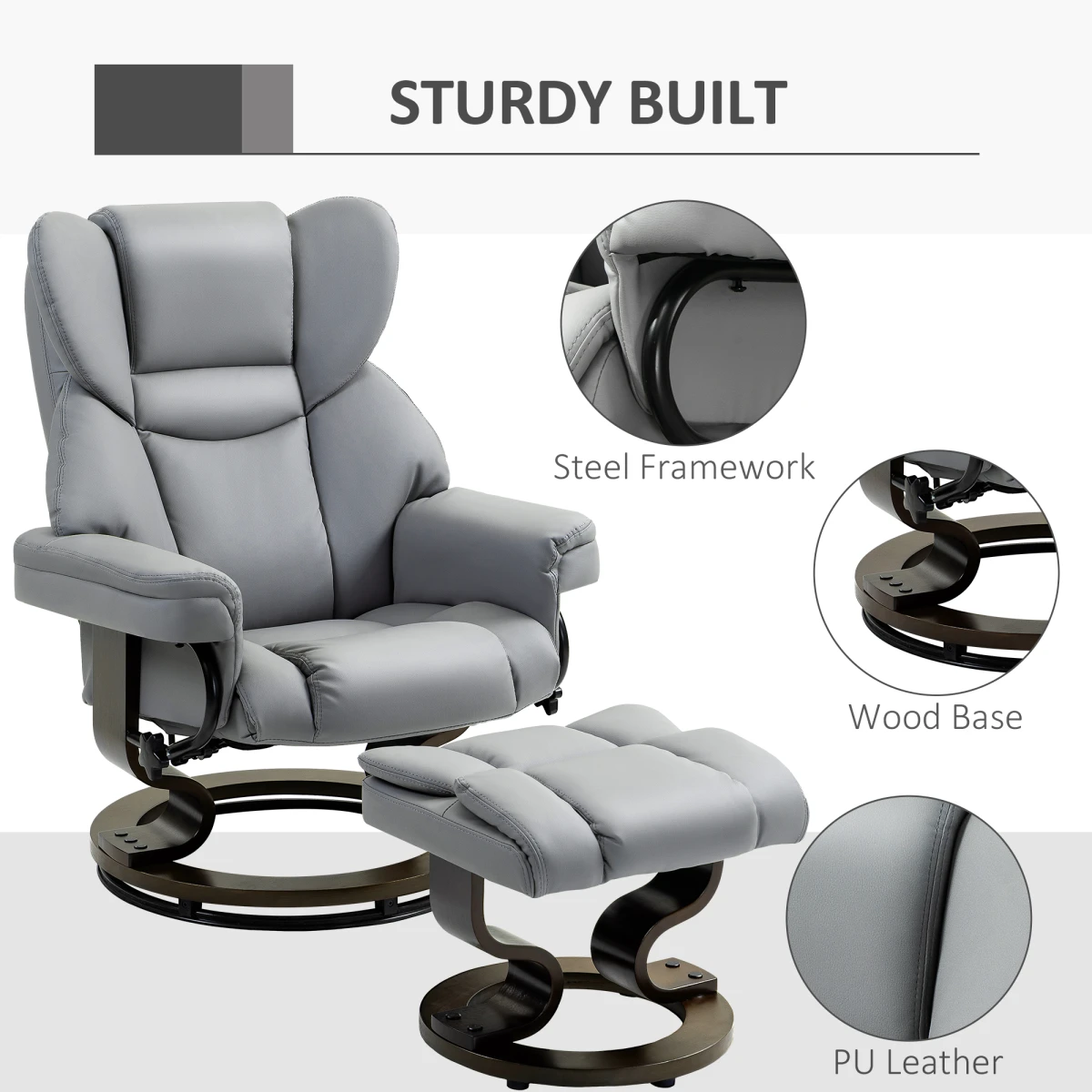 HOMCOM PU Leather Manual Reclining Armchair Compact Padded by HOMCOM