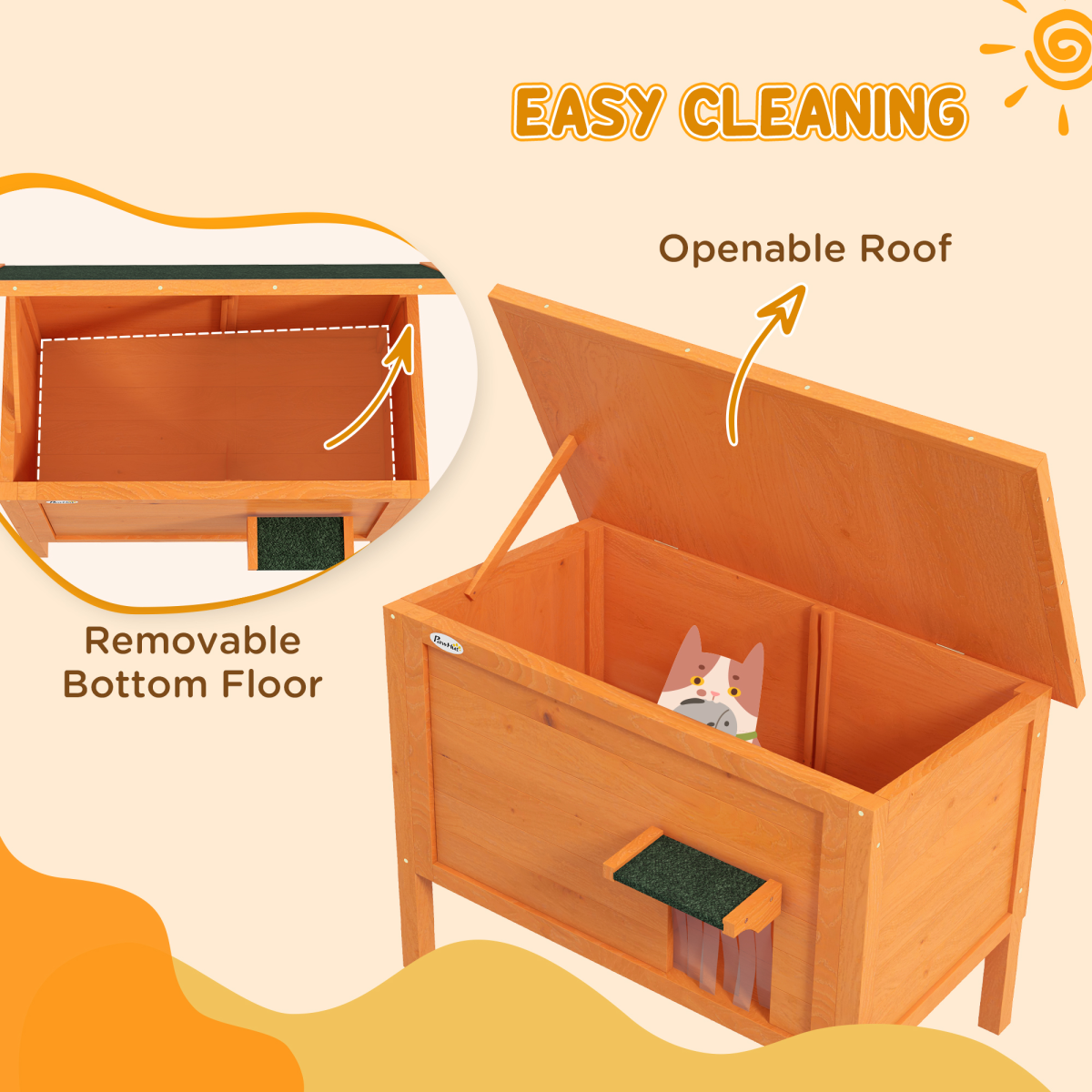 PawHut PawHut Outdoor Feral Cat House Insulated w/ Openable Roof - Orange - Cat House
