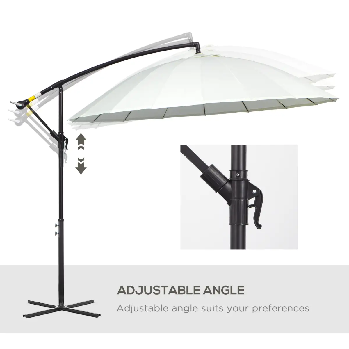 Unbranded 3(m) Cantilever Shanghai Parasol Crank Handle, Cross Base, Off-White Outsunny - Parasol