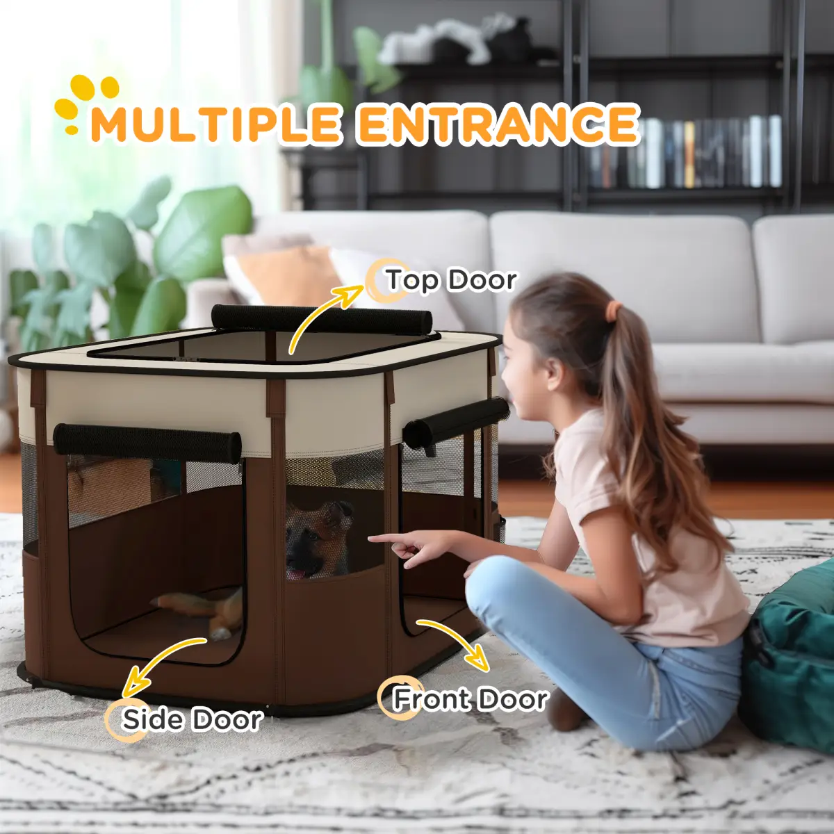 PawHut PawHut Portable Dog Pen for Puppies, Rabbits, Kittens, Guinea Pigs - Brown - Pet Playpen