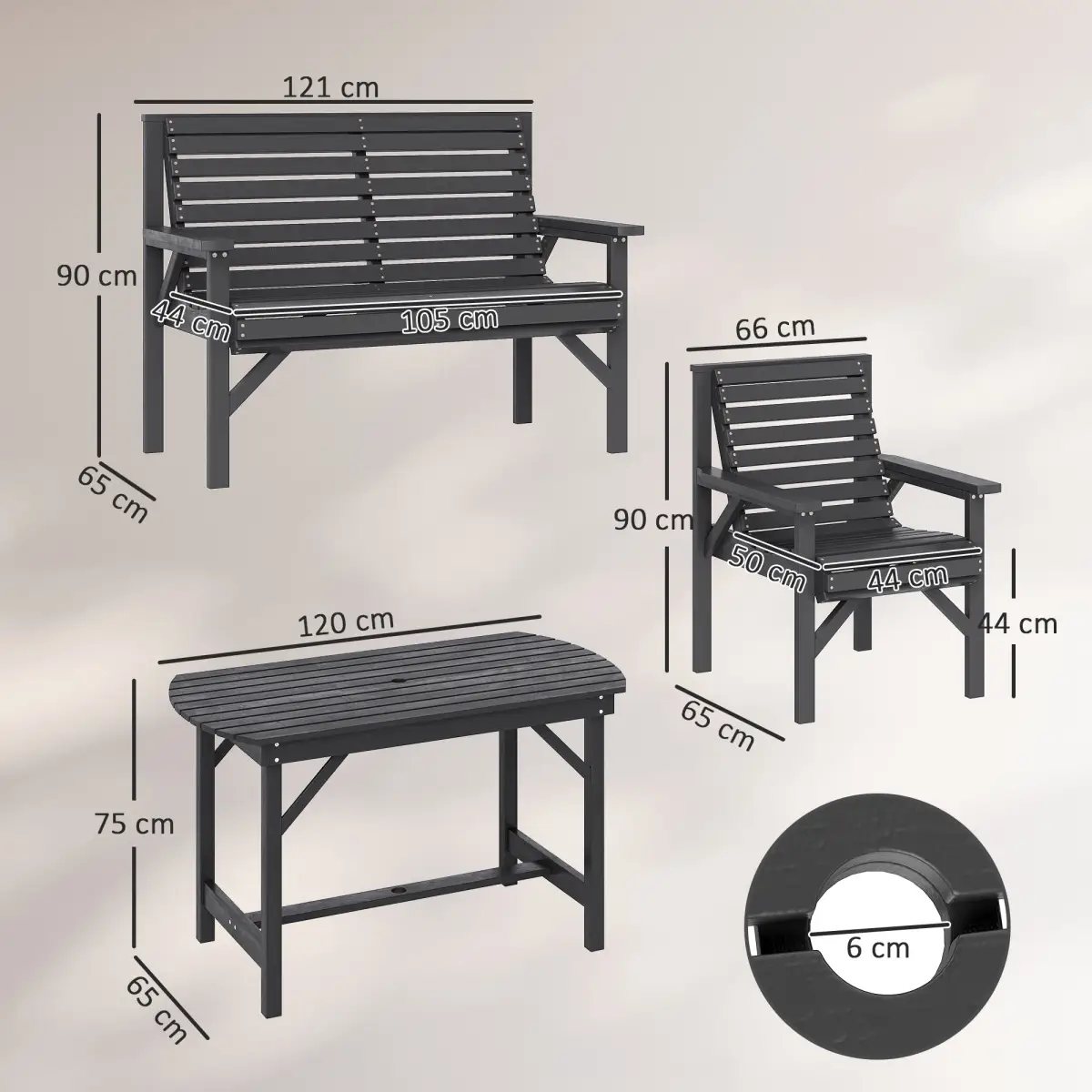 Outsunny Outsunny 5PC Patio Dining Set Wooden Table and Chairs w/ Umbrella Hole Grey - Garden Set