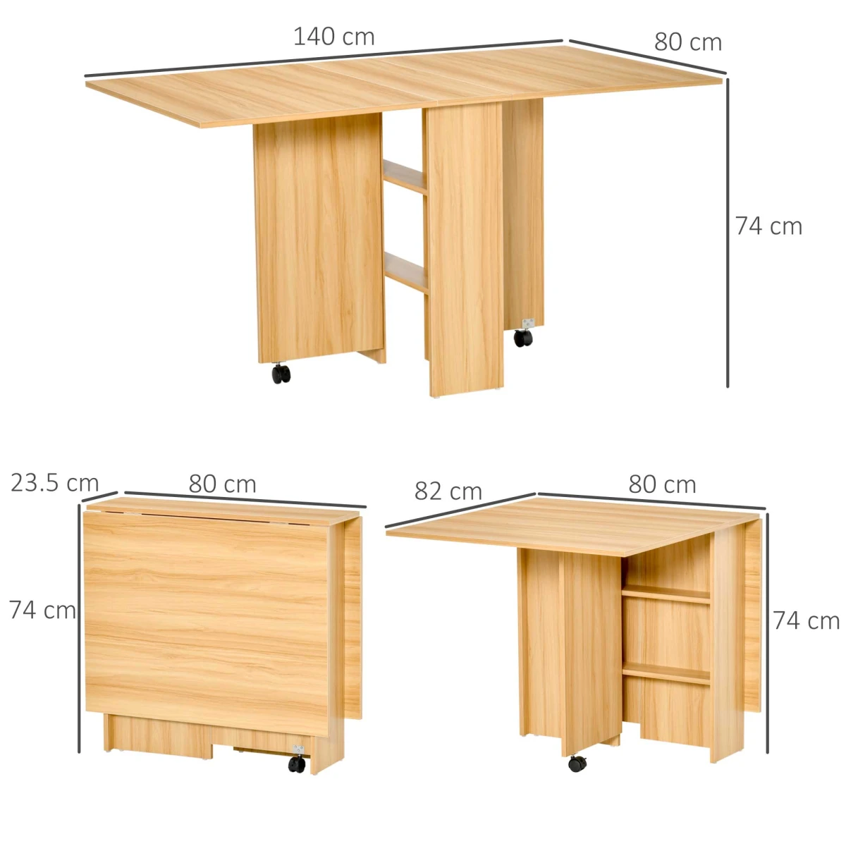 HOMCOM Foldable Dining Table Compact With Lift Up Side Tables And Storage Shelves For Kitchen And Dining by HOMCOM