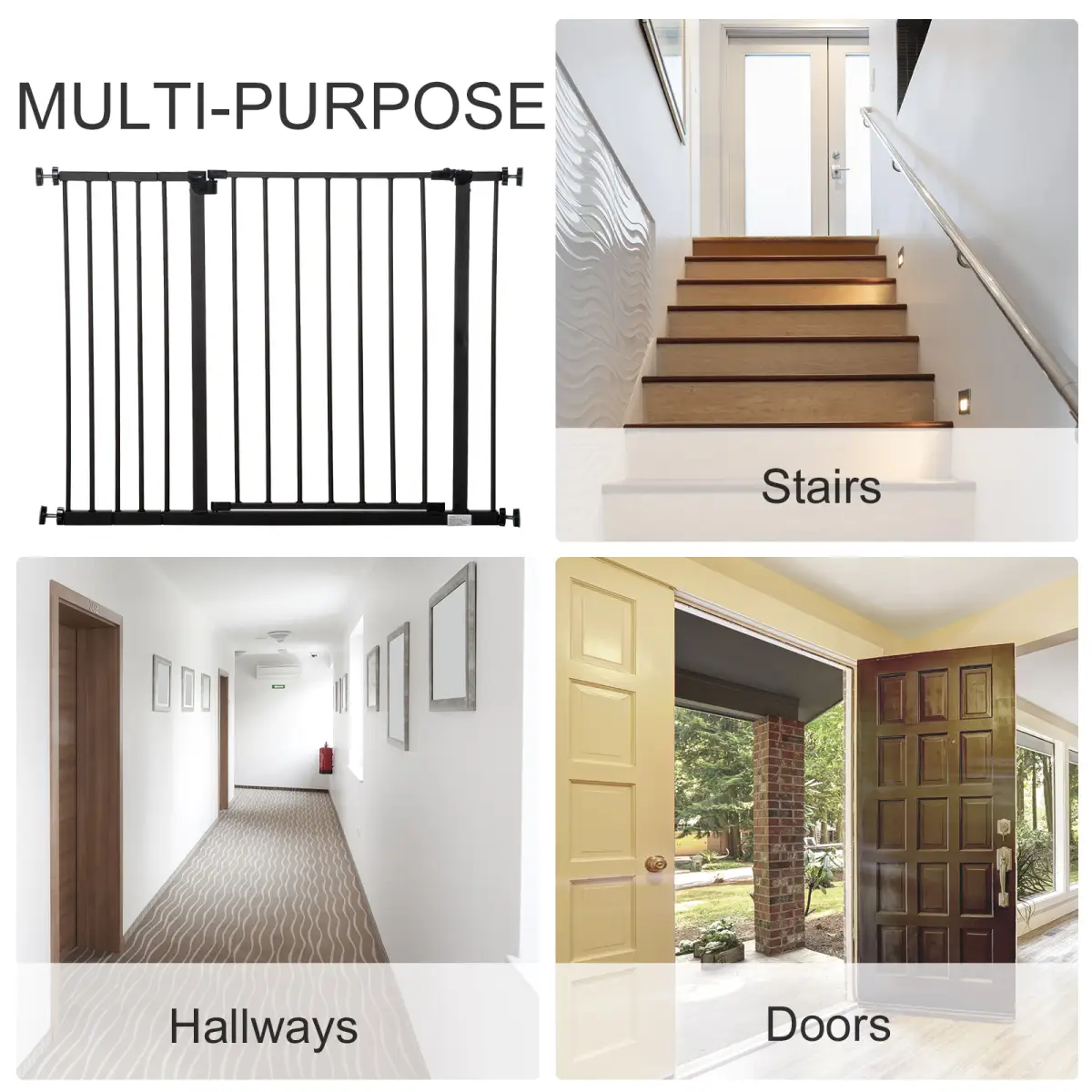 Pawhut Pressure Fit Dog Gate Pet Barrier for stairs doorway, 76-107cm Width Black - Pet Gate