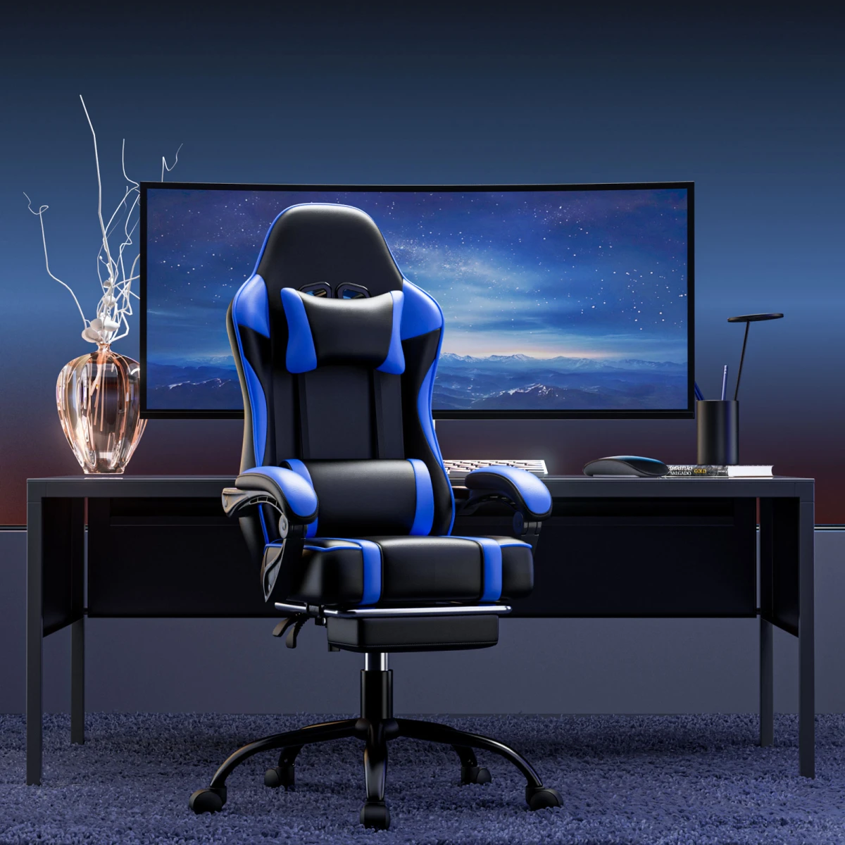 Premium Gaming Chair Height Adjustable With Footrest And Lumbar Support For Gamers And Office Use Pro by N/A