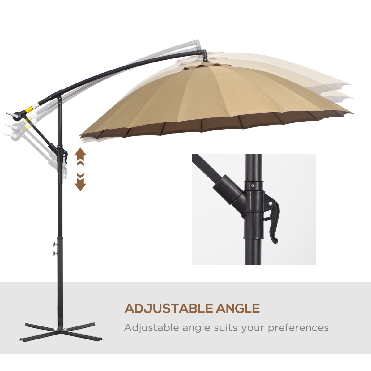 Unbranded 3(m) Cantilever Shanghai Parasol w/ Crank Handle, Cross Base, Khaki Outsunny - Parasol
