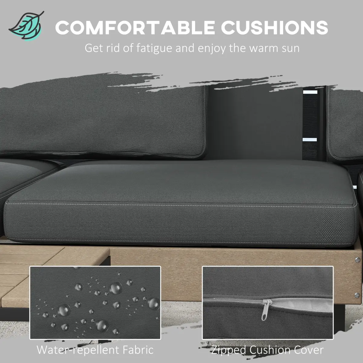 Outsunny Outsunny HDPE Garden Furniture Sets with Cushions, Table, L-Shaped Sofa, Grey - Garden Set