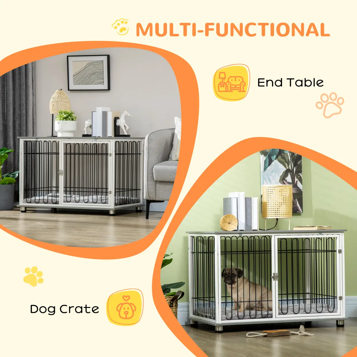 PawHut PawHut Dog Crate Furniture End Table w/ Soft Washable Cushion, Lockable Door - Dog Crate