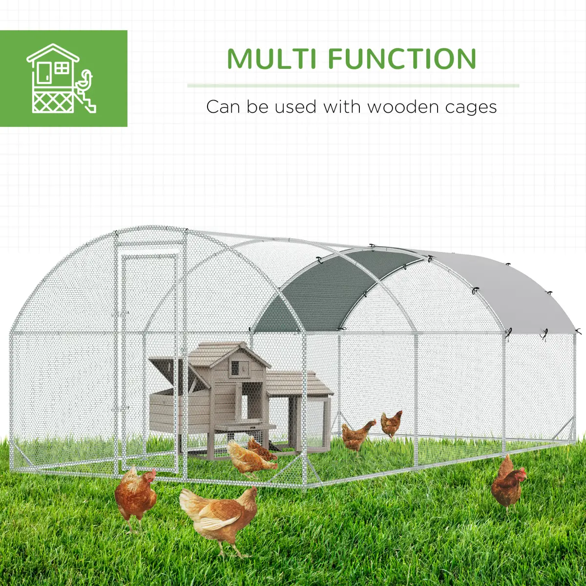 PawHut PawHut Walk-In Chicken Run Galvanised Chicken Coop with Cover 2.8 x 1.9 x 2m - Chicken Coop