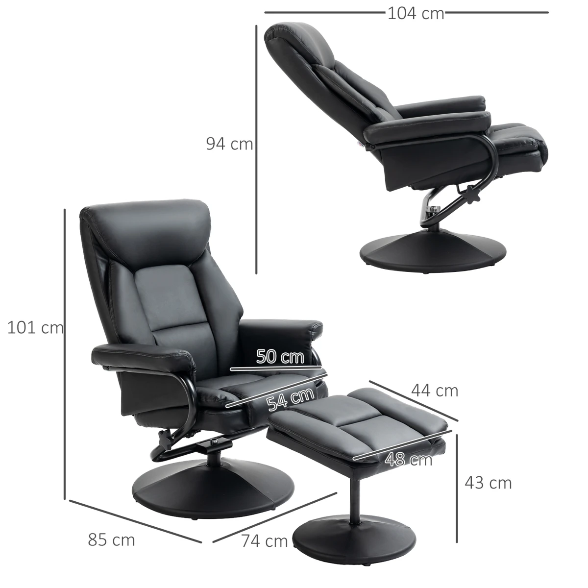 HOMCOM PU Leather Swivel Recliner Armchair OneSize 360Degree by HOMCOM