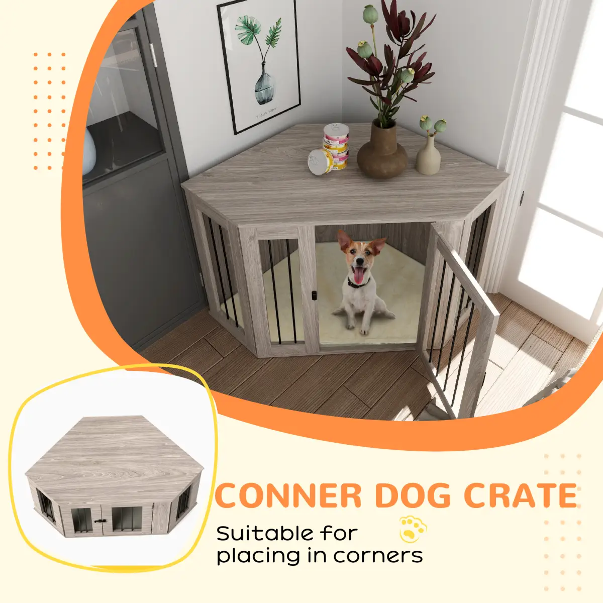 PawHut PawHut Dog Crate Furniture for Large Dogs w/ Cushion, Door - Walnut Brown - Dog Crate