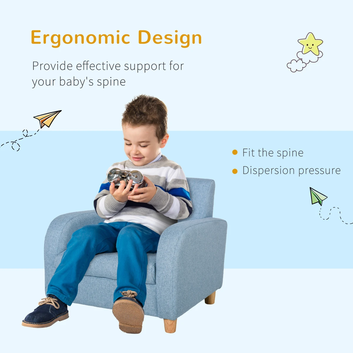 Kids Armchair Cushioned Wood Frame 49L x 45W x 44.5H cm by HOMCOM