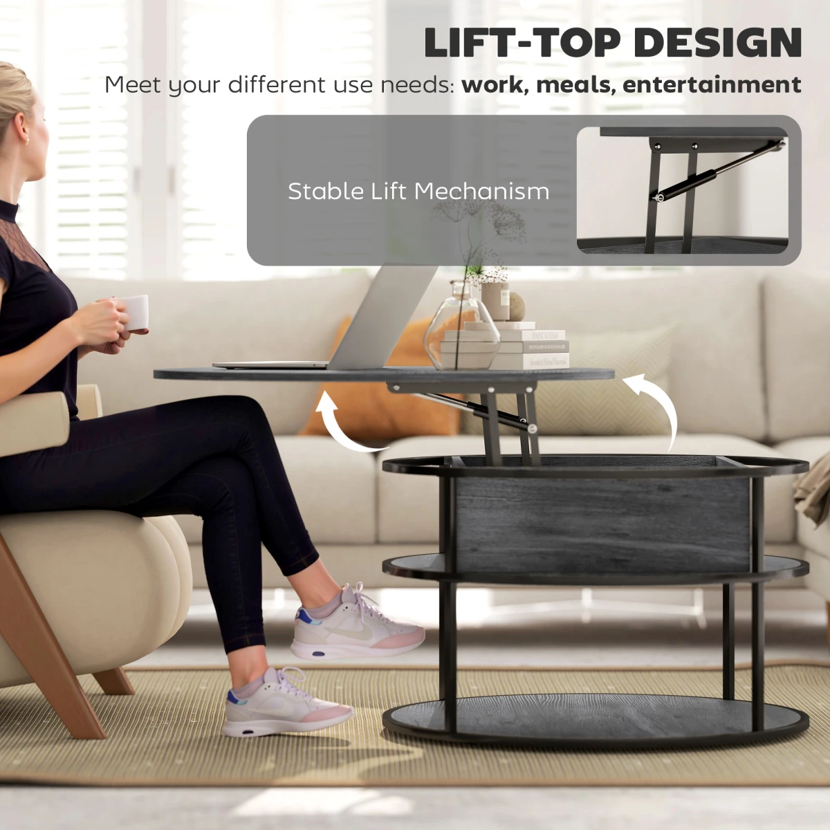 N/A Premium LiftTop Coffee Table 40cm Storage LR - Coffee Table