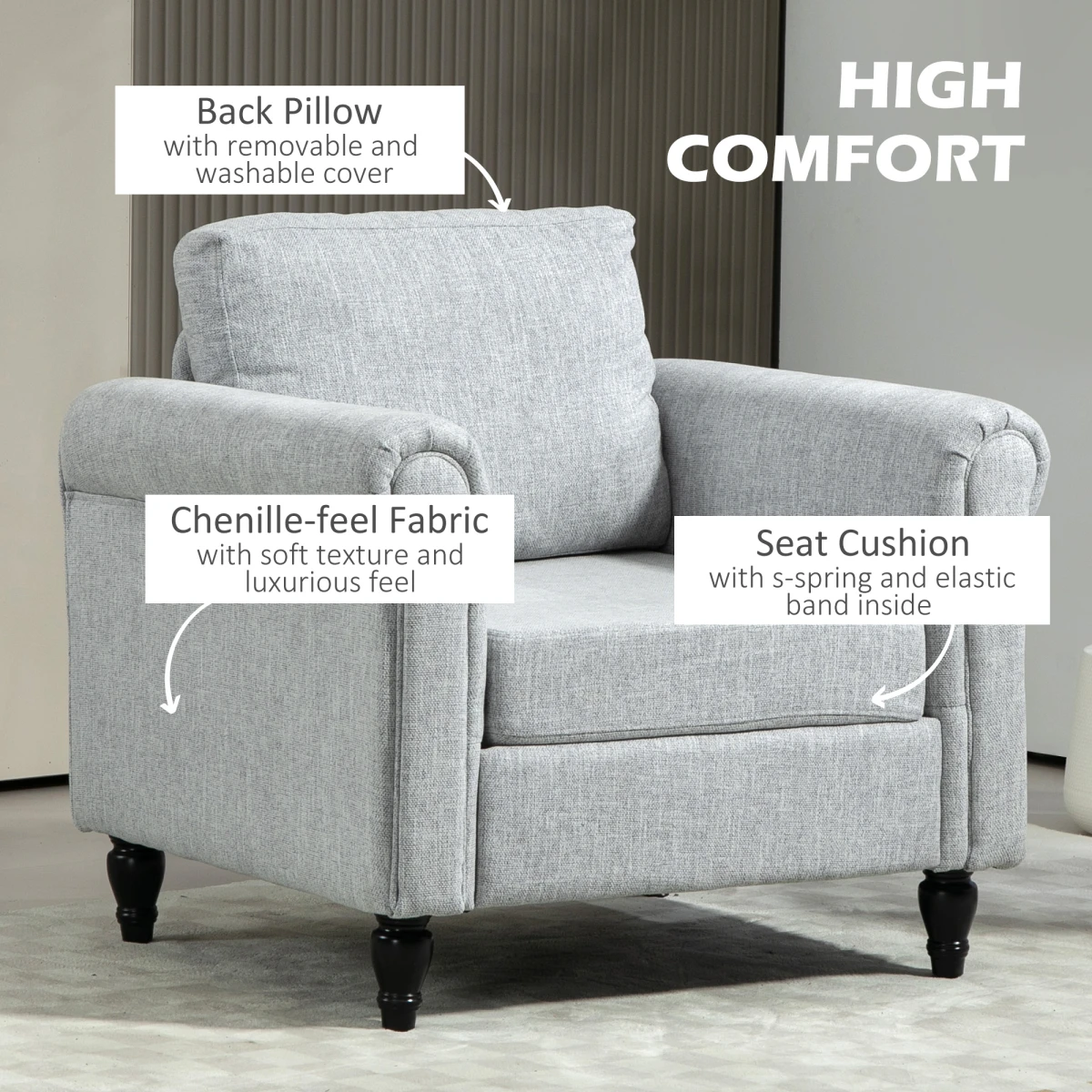 HOMCOM Vintage Armchair Medium Chenille Upholstered Lounge by HOMCOM