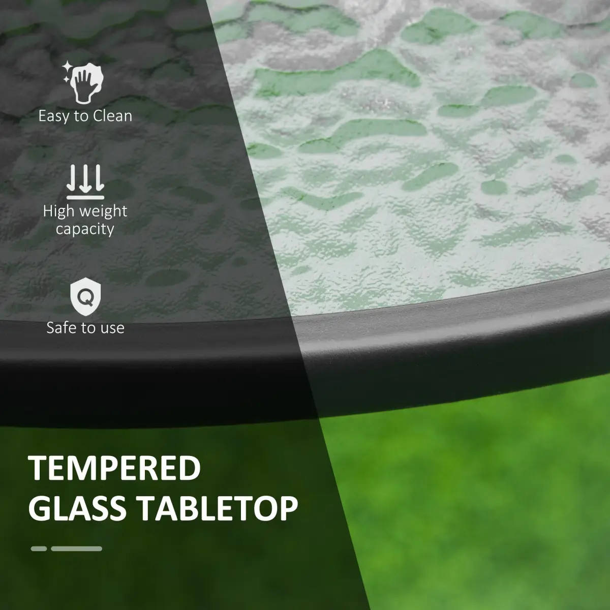 Outsunny 106cm Round Garden Dining Table with Parasol Hole Tempered Glass Top Steel Frame - Garden Table