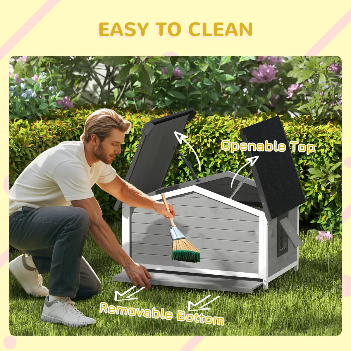 PawHut PawHut Wooden Dog Kennel for Outside 97L x 72W x 65Hcm, Grey - Dog Kennel