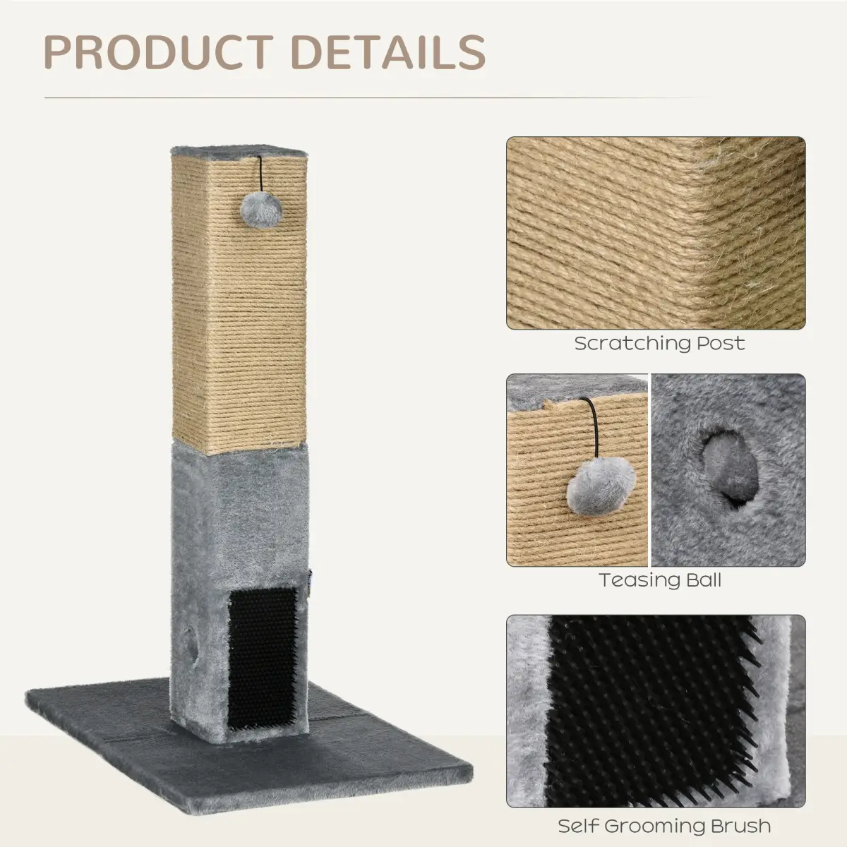 Pawhut Cat Scratching Post 79cm Scratcher Climber Cat Tree Activity Centre - Grey - Cat Tree
