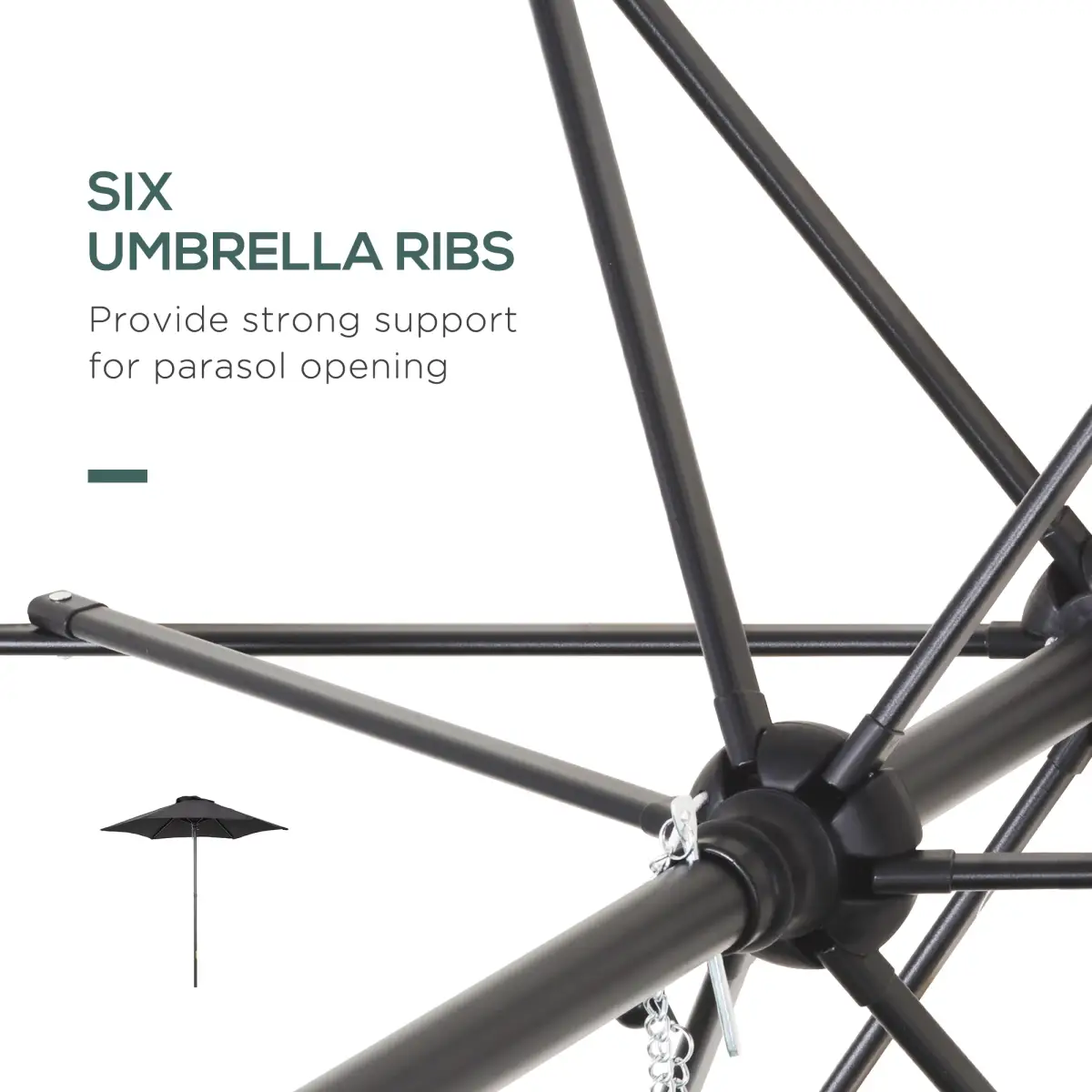 Outsunny 1.96m Parasol Patio Umbrella, Black - Parasol