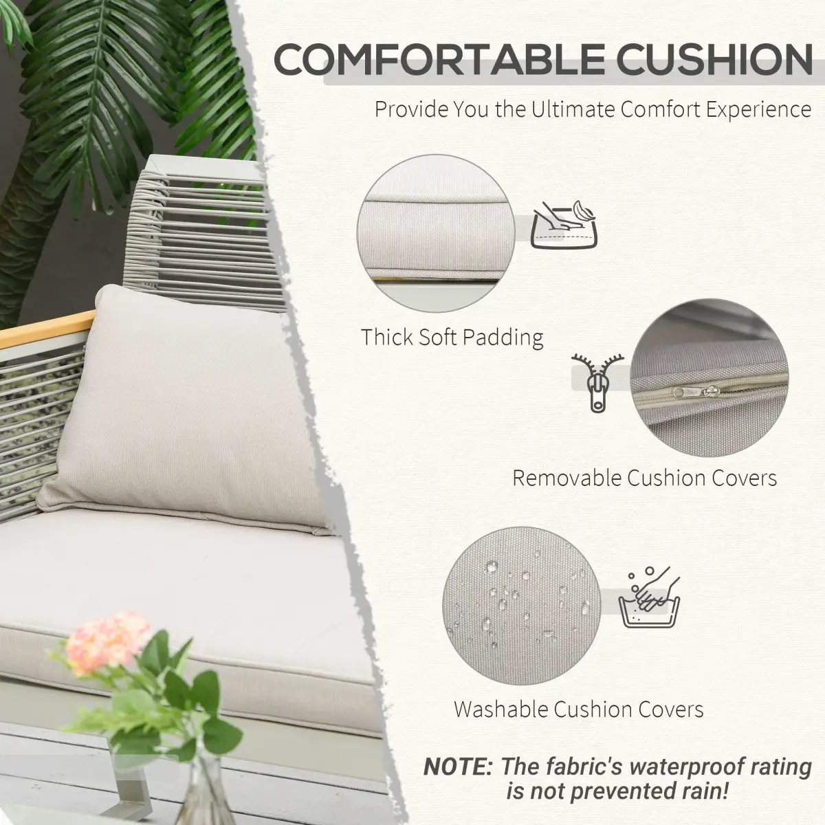 Outsunny 4-Seater Patio Wicker Sofa, Metal Frame PE Rattan Tempered Glass Table Grey - Garden Set