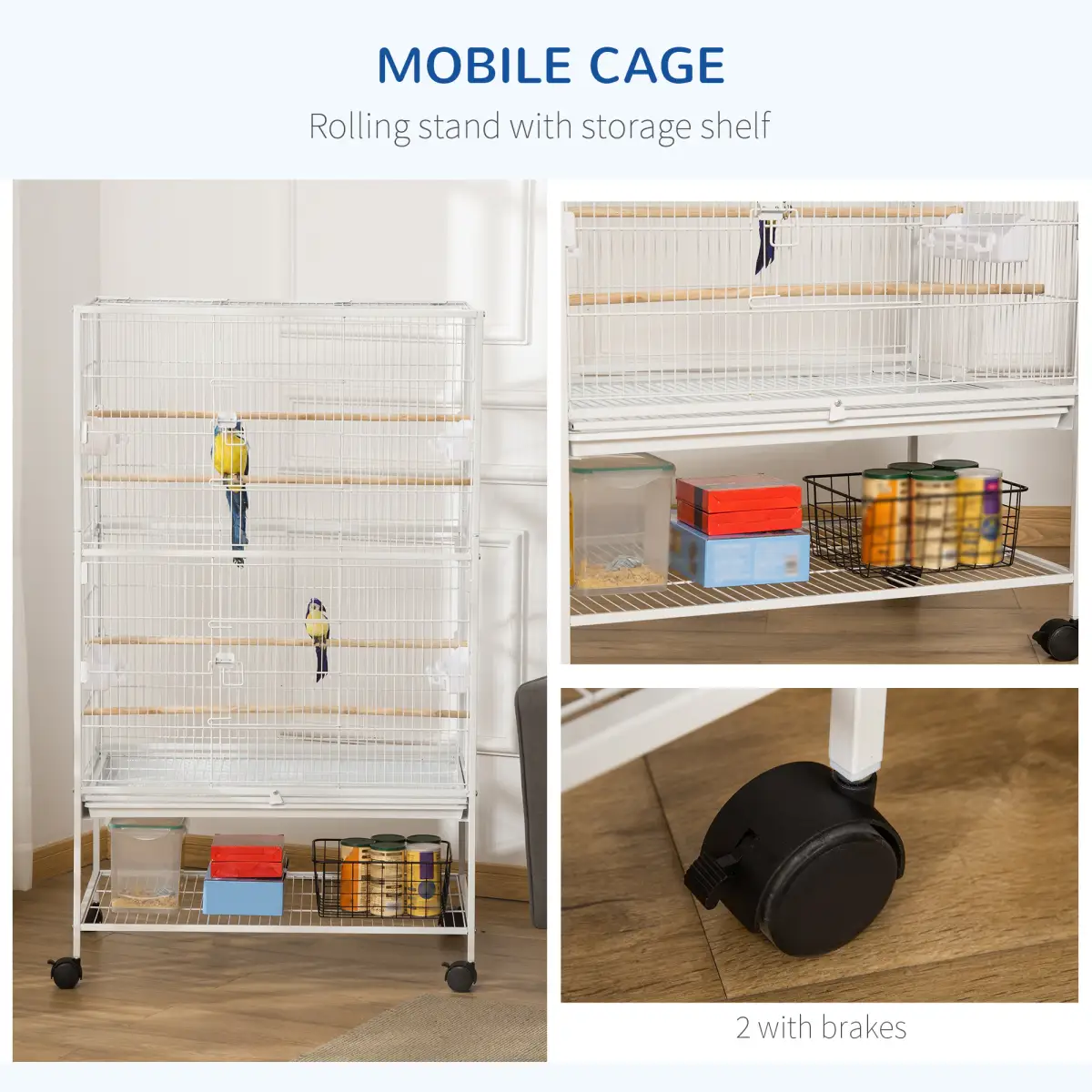 Pawhut Large Bird Cage Budgie Cage for Finch Canaries Parrot with Stand White - Pet Cage