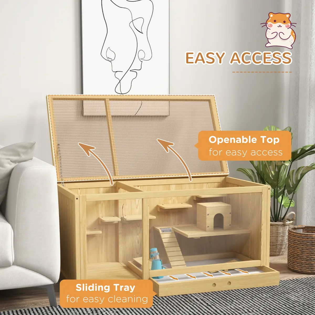 PawHut PawHut Wooden Hamster Cage with Water Bottle, Platforms, Openable Roof - Pet Cage