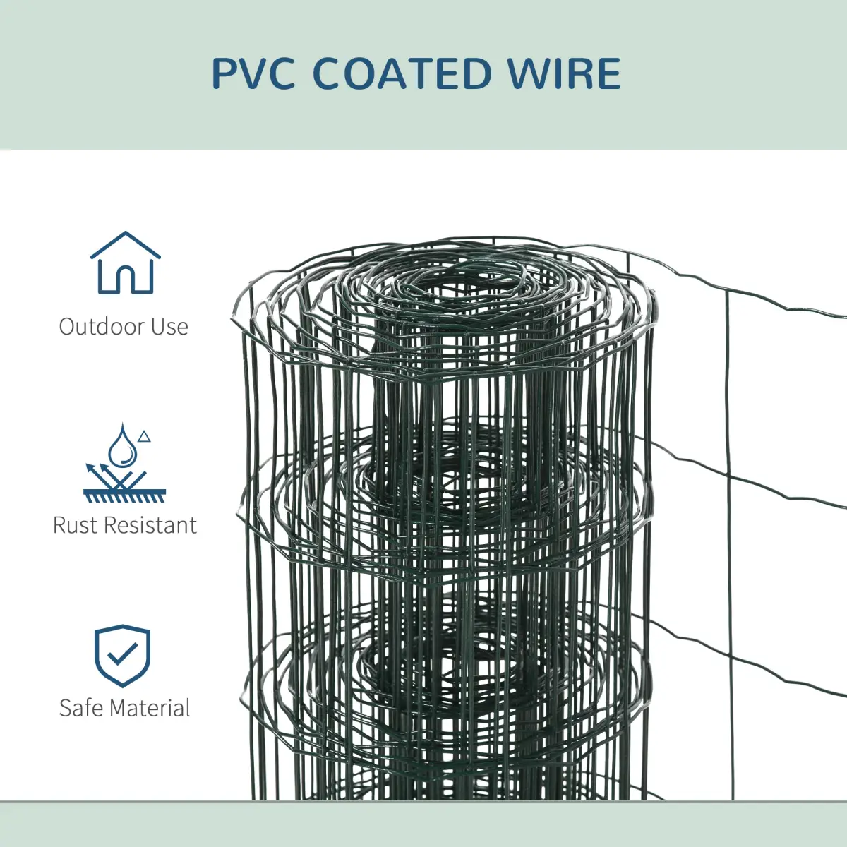 Pawhut 61cm x 1000cm Chicken Wire Mesh, Foldable PVC Coated Fences, for Garden, Green - Chicken Coop
