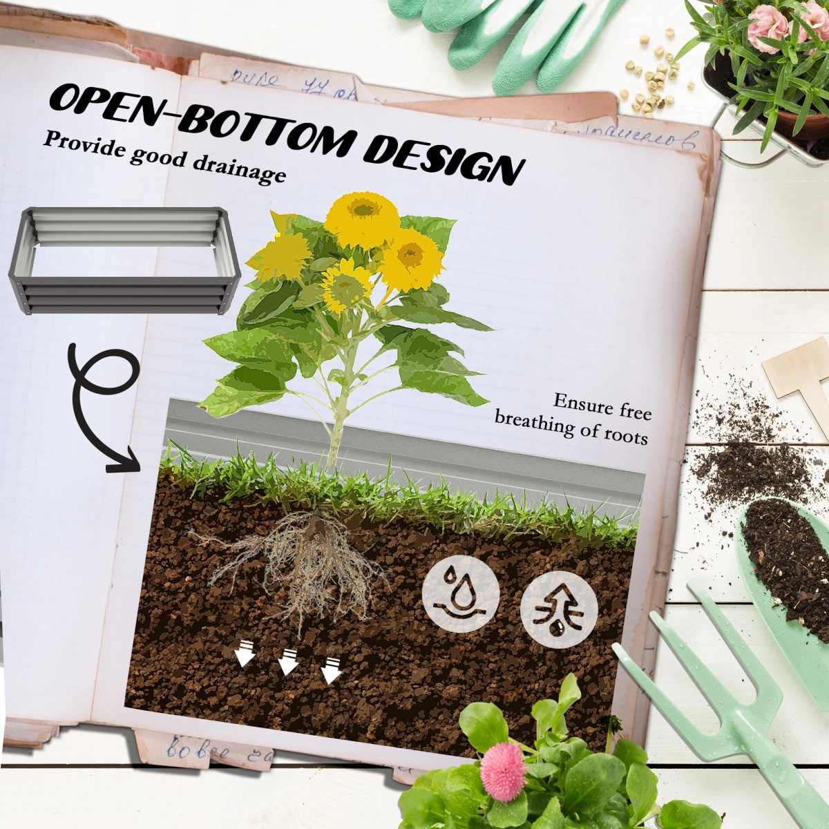 Outsunny Outsunny Planter Box Two Pack Galvanised Steel Patio - Planters