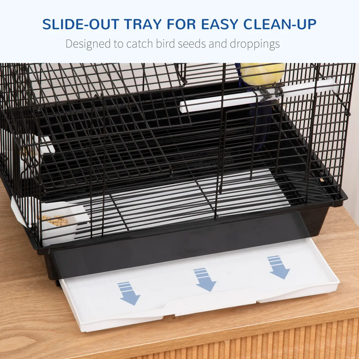 PawHut Metal Bird Cage w/ Plastic Perch, Food Container, Swing Ring, Handle - Black - Bird Cage