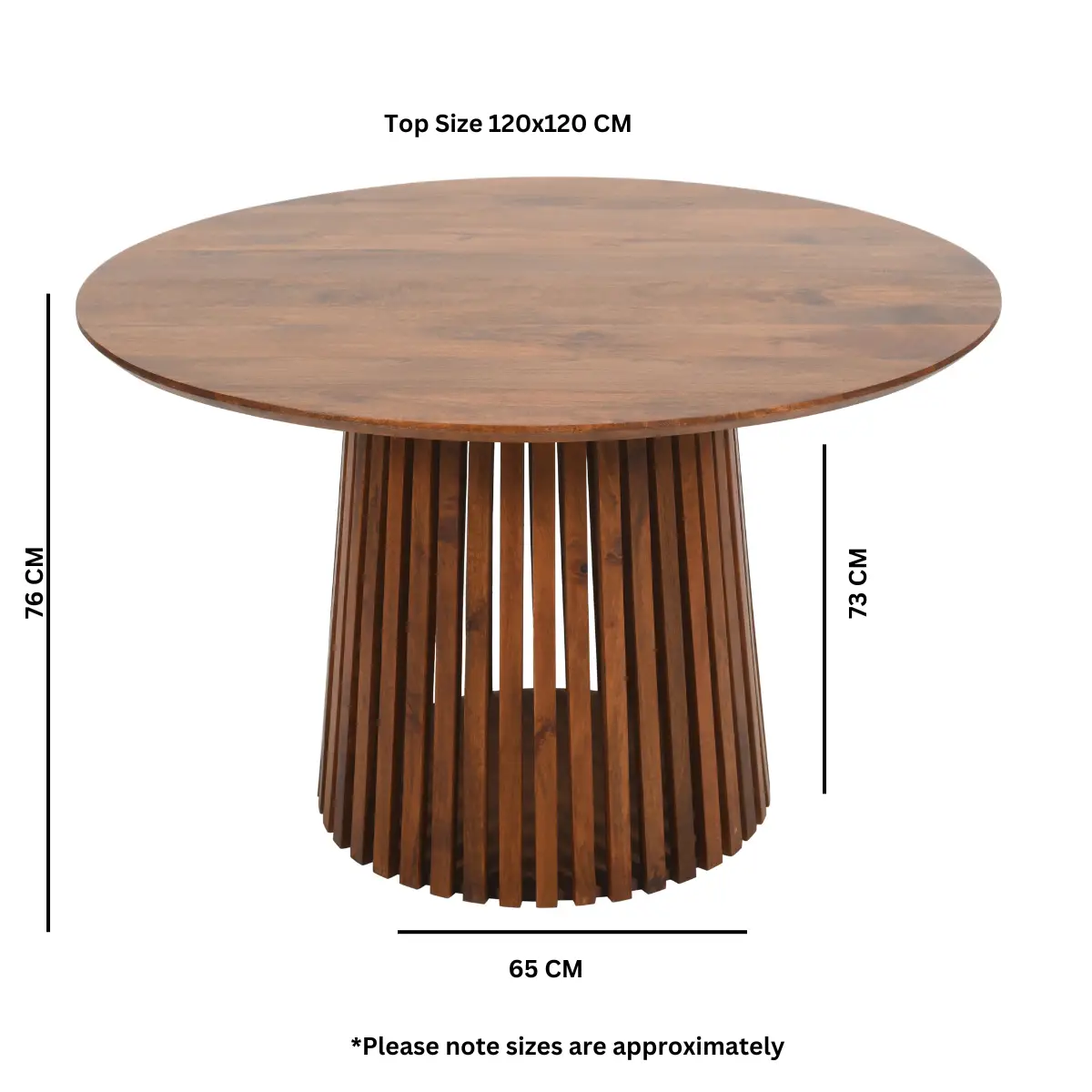 Indian Hub Slatted Mango Wood Round Dining Table 4 To 6 Seater - Dining Table