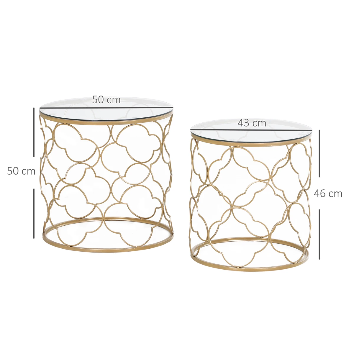 HOMCOM Nesting Tables Two Piece Glass Top Gold Tone For Modern Living Room Decor by HOMCOM