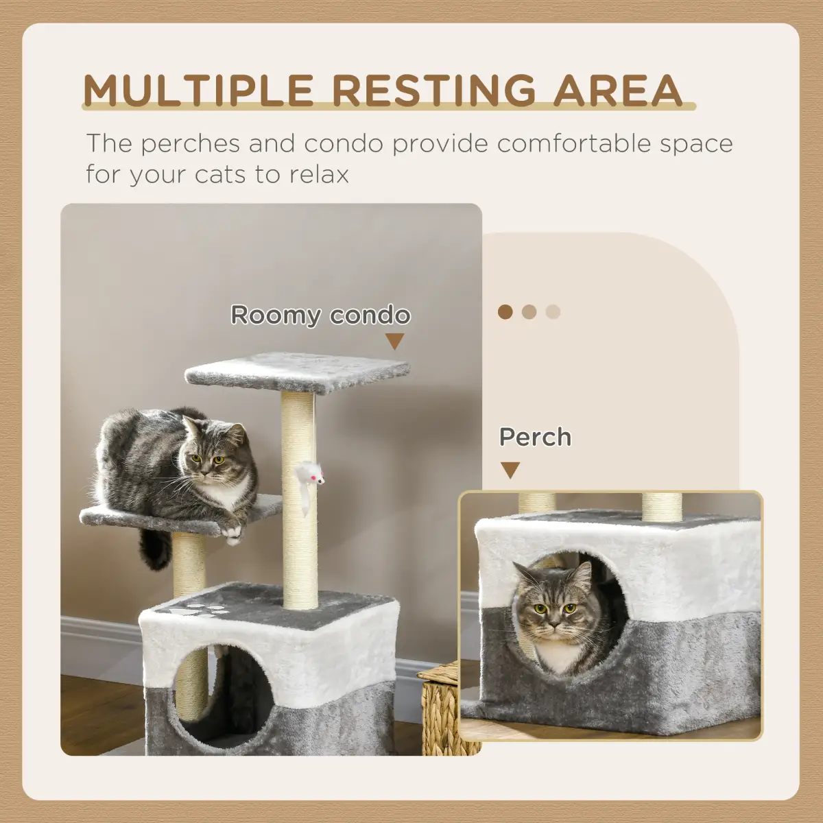 PawHut PawHut Cat Tree w/ Sisal Scratching Posts, House, Perches, Toy Mouse - Grey - Cat Tree