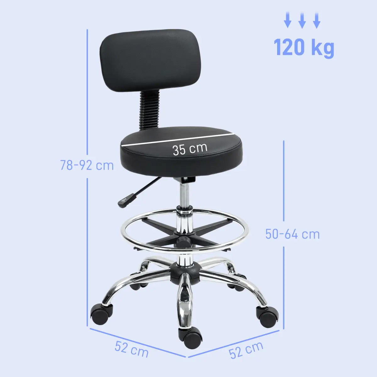 HOMCOM Home Office Bar Stool Adjustable Height Faux Leather Swivel Seat With Chrome Base HOMCOM - Office Chair