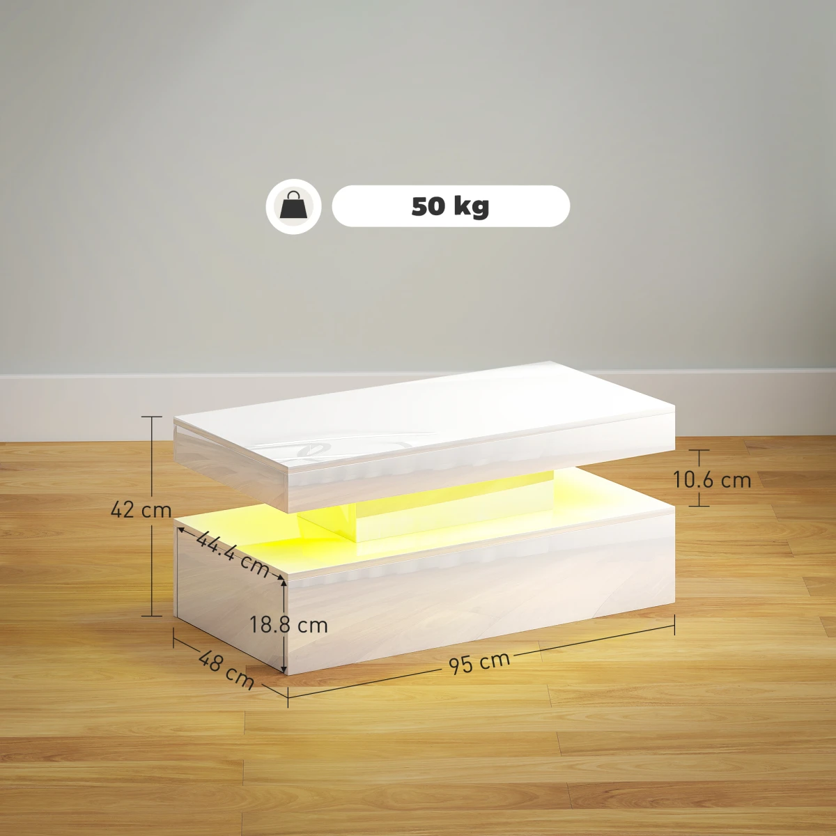 HOMCOM LED Coffee Table With RGB Light Living Room by HOMCOM