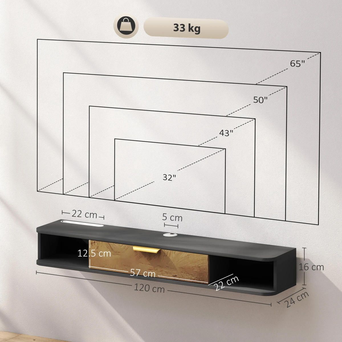 HOMCOM TV Console 120 cm with Cable Holes for Living Room - TV Unit