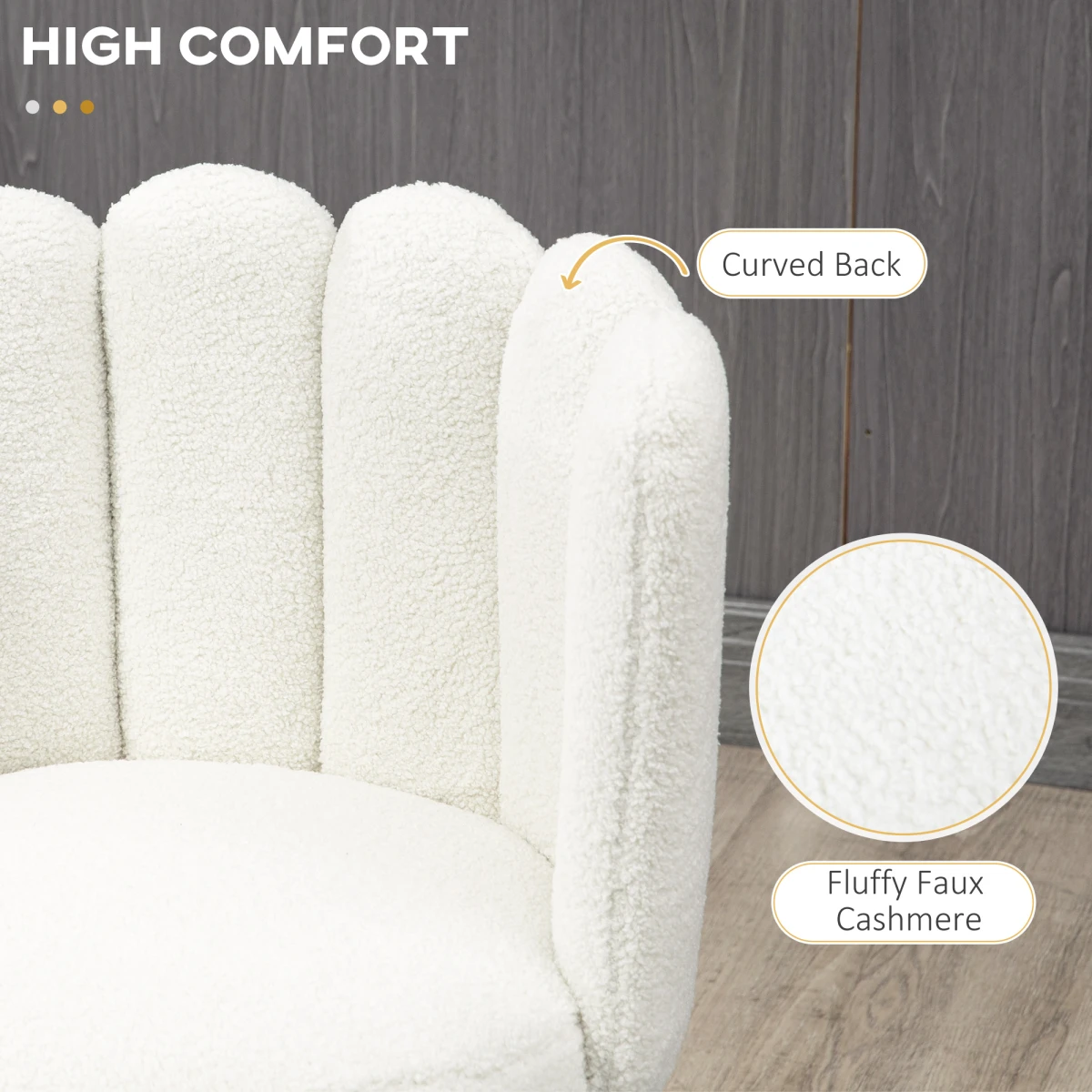 HOMCOM HOMCOM Bar Stool Set Of 2 With Backs Cream Cushioned Faux Cashmere Thick Foam With Adjustable Feet For Breakfast Bar - Bar Stool