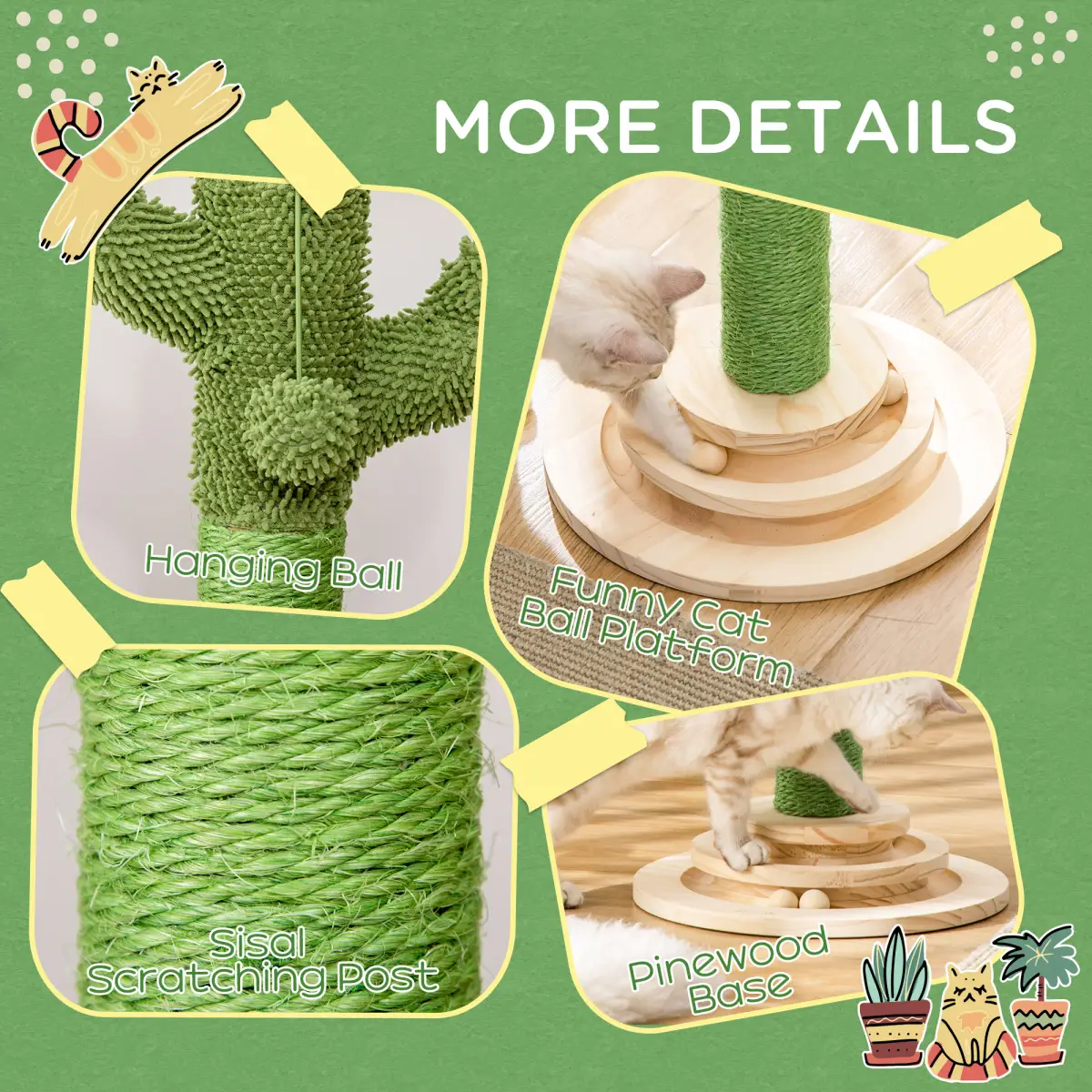 Unbranded Cat Tree Cactus Sisal Scratching Post Interactive Fun Roller Exerciser Pawhut - Cat Tree